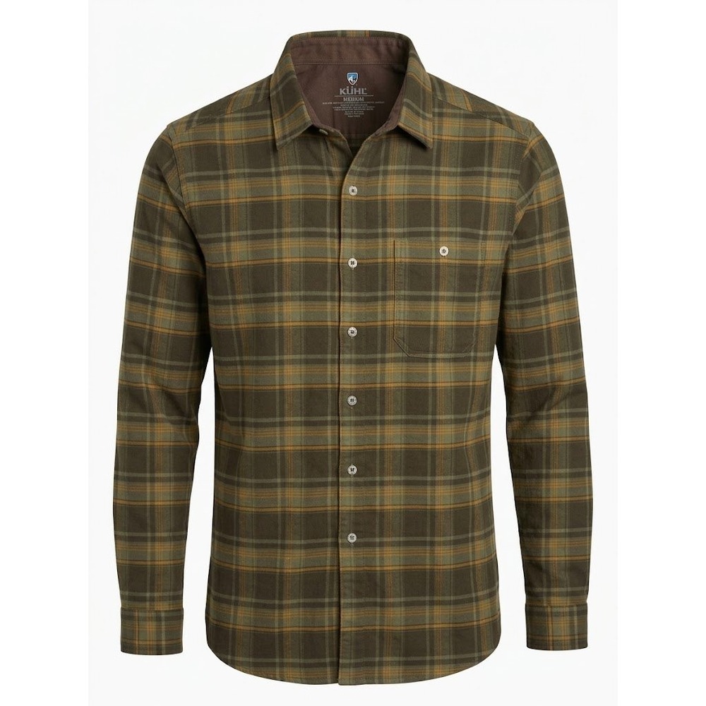 Kuhl Mens Green Plaid Hollowcore Flrannel Button Down Shirt Size Medium
